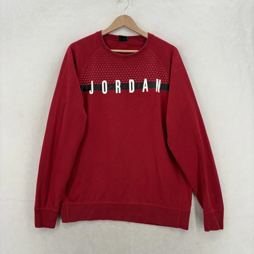 Jordan Sweatshirt Mens Large Red Fleece Crewneck Pullover JORDAN Logo Graphic